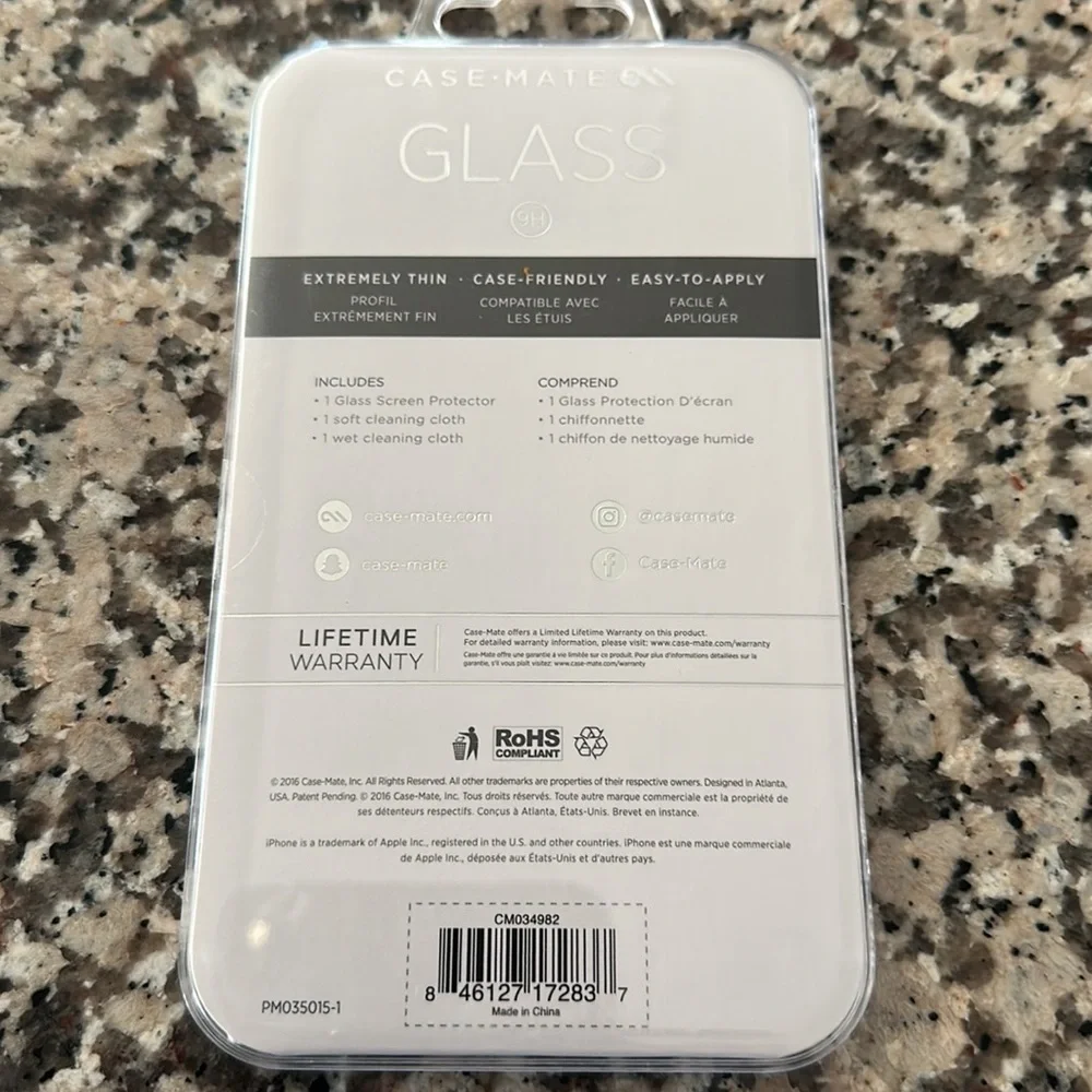 NWT CASE MATE GLASS Screen Protector w/ Soft Cleaning Cloth and Wet Cleaning Pad